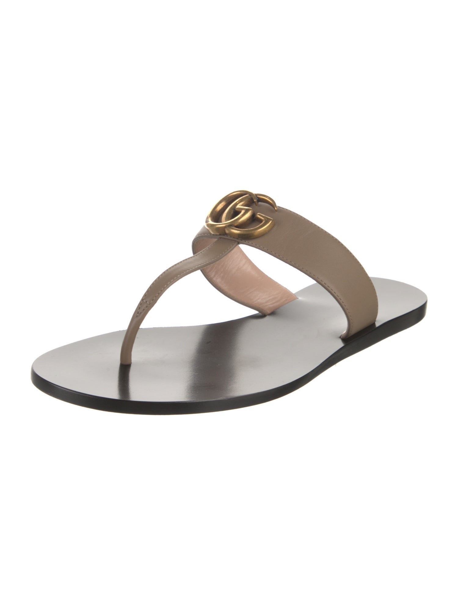 Gucci Double G Logo Leather Flip Flops